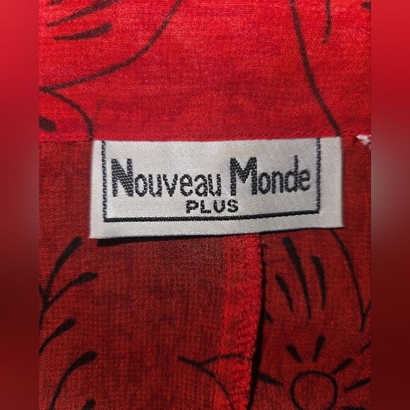 Vintage Nouveau Monde Red Sheer Paisley Print Long Sleeve LongLine Tunic Size 1X - Picture 6 of 6